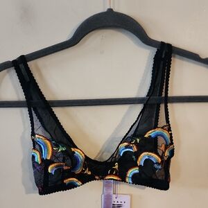 Savage X Fenty Black Sheer Bralette with Multicolor Rainbow Embroidery
